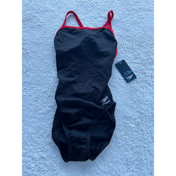 NWT $75 Black/Red Endurance Speedo Size 6 - Picture 1 of 5